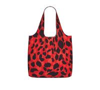 SDEGTHO Red Leopard Pattern Printed Foldable Grocery Bag, 25L Reusable Shopping Tote, Lightweight Bag for Travel Daily Use