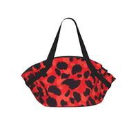SDEGTHO Red Leopard Pattern Printed Large Tote Bag and Picnic Mat, Snap-Close Foldable 2-in-1 for Beach Travel or Picnic