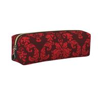 SDEGTHO Red Pattern Printed Leather Zipper Pencil Case for Students, Multi Purpose Pen Pouch for Kids Small Makeup Bag for Pens, Pencils, Markers