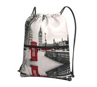 SDEGTHO Red Phone Booth London Street Print Foldable Backpack, Adjustable Drawstring Water Resistant Bag for Quick Trips and Outings