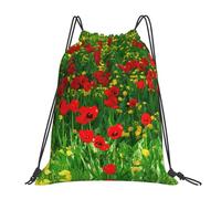 SDEGTHO Red Poppy Field Farm Printed Drawstring Backpack Gym Bag, Lightweight Water-Resistant Sports Backpack For Men Women, Yoga, Running, Workout