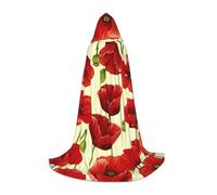 SDEGTHO Red Poppy Flower Halloween Party Costume Hooded Cape For Teens Witch Vampire Wizard Masquerade Ball Cosplay Gear
