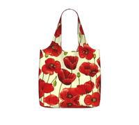 SDEGTHO Red Poppy Flower Printed Foldable Shopping Bag Reusable, Large Capacity Tote for Grocery, Travel and Commuting