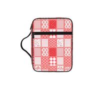 SDEGTHO Red Rectangular Texture Printed Protective Bible Case, Water Resistant Oxford Carrier, Religious Stationery Organizer