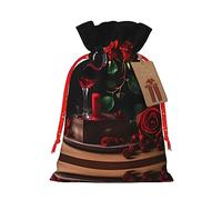 SDEGTHO Red Rose And Wine Romantic Lovers Decor 1pcs Durable Material Tote Bag 8.3x11.8in With Drawstring Choice For Halloween Stylish Gift