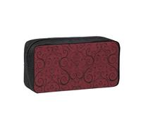 SDEGTHO Red Scroll Pattern Printed Pencil Organizer Roomy Zip Bag Durable Polyester Storage Pouch for Students Artists Work Travel