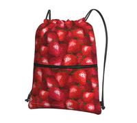SDEGTHO Red Strawberry Print Foldable Backpack, Adjustable Drawstring Water Resistant Bag for Quick Trips and Outings