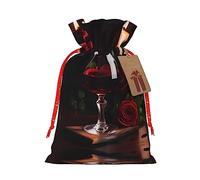 SDEGTHO Red Wine Rose And Candle 1pcs Durable Material Tote Bag 8.3x11.8in With Drawstring Choice For Halloween Stylish Gift