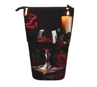 SDEGTHO Red Wine Rose And Candle Standing Pencil Case,Cute Stand Up Pencils Pouch,Telescopic Pen Pouches,Portable Pens Holder, Black, One Size, Fashion