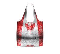 SDEGTHO Retro Canada Flag Printed Foldable Shopping Bag Reusable, Large Capacity Tote for Grocery, Travel and Commuting