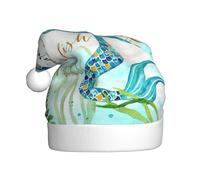 SDEGTHO Retro Mermaid Printing 1 Pcs Christmas Knitted Santa Hats Elf Hat Crochet Christmas Beanie Xmas Party Caps For Adults Women Men