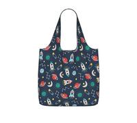 SDEGTHO Rocket Clipart Space Ship Print Packable Grocery Shopper Reusable Tote 25l Polyester Shoulder Bag Modern Holiday Gift