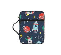 SDEGTHO Rocket Clipart Space Ship Printed Protective Bible Case, Water Resistant Oxford Carrier, Religious Stationery Organizer