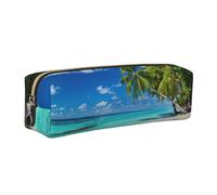 SDEGTHO Romantic Beach Print Leather Pencil Case for Students, Simple Pen Bag for Boys Girls Small Zipper Pouch for School Supplies, Markers, Makeups, Coins