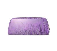 SDEGTHO Romantic Purple Lavender Printing School Leather Zippered Fountain Ballpoint Rollerball Pens Pouch Pencils Case Holder for Pupil