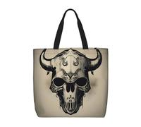 SDEGTHO Runner Bull Skull Polyester Tote Bag For Everybody With Inner Pockets, Laptop Bag With Zipper For Work Travel., Black, One Size