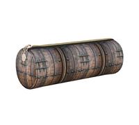 SDEGTHO Rustic Stall Wooden Door Printed Round Leather Pencil Organizer, Compact Zippered Pouch, Sl esk Accessory Storage