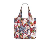 SDEGTHO Santa Claus Snowman Print Packable Grocery Shopper Reusable Tote 25l Polyester Shoulder Bag Modern Holiday Gift