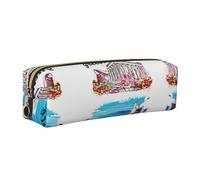 SDEGTHO Santorini and Athens Printed Leather Zipper Pencil Case for Students, Multi Purpose Pen Pouch for Kids Small Makeup Bag for Pens, Pencils, Markers