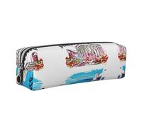 SDEGTHO Santorini and Athens Printed Leather Zipper Pencil Case for Students, Multi Purpose Pen Pouch for Kids Small Makeup Bag for Pens, Pencils, Markers