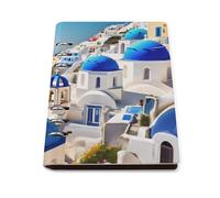 SDEGTHO Santorini Greek Island Sea View Lays Flat A5 Notebook, Refillable Leather Journal for Daily Organizer, Business Notes