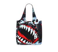 SDEGTHO Shark Motif Print Packable Grocery Shopper Reusable Tote 25l Polyester Shoulder Bag Modern Holiday Gift