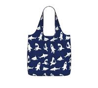 SDEGTHO Shark Pattern With Various Gestures Print Packable Grocery Shopper Reusable Tote 25l Polyester Shoulder Bag Modern Holiday Gift