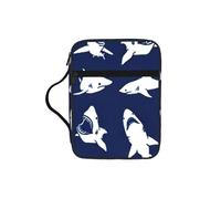 SDEGTHO Shark Pattern with Various Gestures Printed Protective Bible Case, Water Resistant Oxford Carrier, Religious Stationery Organizer