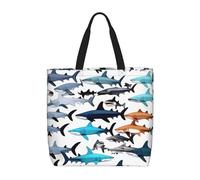 SDEGTHO Sharks Pattern Polyester Tote Bag For Everybody With Inner Pockets, Laptop Bag With Zipper For Work Travel., Black, One Size