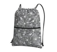 SDEGTHO Silver Sequin Sparkle Pattern Print Zipper Backpack, Water Resistant Drawstring Bag, Compact Foldable for Sports Yoga Dance