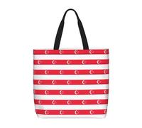 SDEGTHO Singapore Flag Polyester Tote Bag For Everybody With Inner Pockets, Laptop Bag With Zipper For Work Travel., Black, One Size