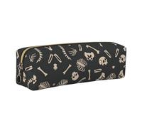SDEGTHO Skeleton Pattern Leather Pencil Case for Students, Stylish Printed Zippered Pouch for School Supplies, Back-to-School Season Essentials
