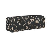 SDEGTHO Skeleton Pattern Leather Pencil Case for Students, Stylish Printed Zippered Pouch for School Supplies, Back-to-School Season Essentials