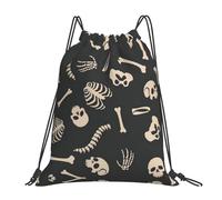 SDEGTHO Skeleton Pattern Printed Lightweight Drawstring Gym Bag, Waterproof Sports Sackpack Foldable Backpack For Travel, Hiking, Beach, School Or Daily Use