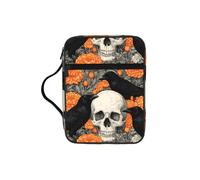 SDEGTHO Skull Crows Flowers Orange Printed Church Bible Bag, Scripture Carrying Case for School, Durable Book Sleeve Organizer