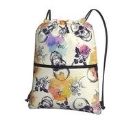 SDEGTHO Skull flower Print Zipper Backpack, Water Resistant Drawstring Bag, Compact Foldable for Sports Yoga Dance