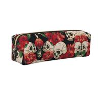 SDEGTHO Skull Rose-Red Print Leather Pencil Case for Students, Simple Pen Bag for Boys Girls Small Zipper Pouch for School Supplies, Markers, Makeups, Coins