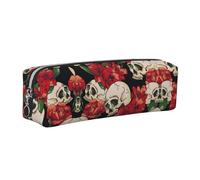 SDEGTHO Skull Rose-Red Print Leather Pencil Case for Students, Simple Pen Bag for Boys Girls Small Zipper Pouch for School Supplies, Markers, Makeups, Coins