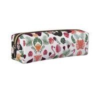 SDEGTHO Sloth in Pink Tropical Jungle Printed Leather Zipper Pencil Case for Students, Multi Purpose Pen Pouch for Kids Small Makeup Bag for Pens, Pencils, Markers