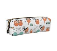 SDEGTHO Sloths Hanging On Tree Branch Music Printed Leather Zipper Pencil Case for Students, Multi Purpose Pen Pouch for Kids Small Makeup Bag for Pens, Pencils, Markers