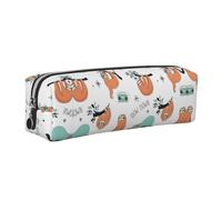 SDEGTHO Sloths Hanging On Tree Branch Music Printed Leather Zipper Pencil Case for Students, Multi Purpose Pen Pouch for Kids Small Makeup Bag for Pens, Pencils, Markers