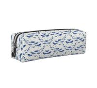 SDEGTHO Small Blue Whale Swimming Printed Leather Zipper Pencil Case for Students, Multi Purpose Pen Pouch for Kids Small Makeup Bag for Pens, Pencils, Markers