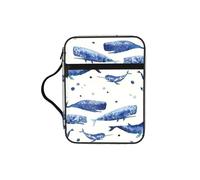 SDEGTHO Small Blue Whale Swimming Printed Protective Bible Case, Water Resistant Oxford Carrier, Religious Stationery Organizer