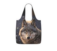 SDEGTHO Snow Wolf Print Packable Grocery Shopper Reusable Tote 25l Polyester Shoulder Bag Modern Holiday Gift