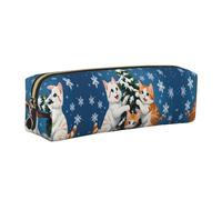 SDEGTHO Snowflake The Cat Printed Leather Zipper Pencil Case for Students, Multi Purpose Pen Pouch for Kids Small Makeup Bag for Pens, Pencils, Markers