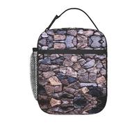 SDEGTHO Solid Stonewall Art Print Insulated Lunch Bag, Portable Cooler Bag, Thermal Lunch Tote with Front Pocket and Side Net