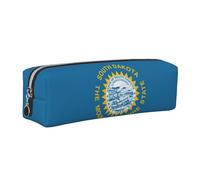 SDEGTHO South Dakota Flag Printed Leather Zipper Pencil Case for Students, Multi Purpose Pen Pouch for Kids Small Makeup Bag for Pens, Pencils, Markers
