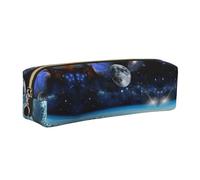 SDEGTHO Space Planet Print Leather Pencil Case for Students, Simple Pen Bag for Boys Girls Small Zipper Pouch for School Supplies, Markers, Makeups, Coins