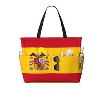 SDEGTHO Spanish Flag Large Capacity Foldable Tote Bag Women Beach Tote Bag Handbag Gym Bag Travel Shopping Bag, Black, One Size