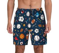 SDEGTHO Sports Baseball Game Mens Double Polyester Swimsuit Trunks Swim Shorts with Compression Liner and Patch Pocket. Black